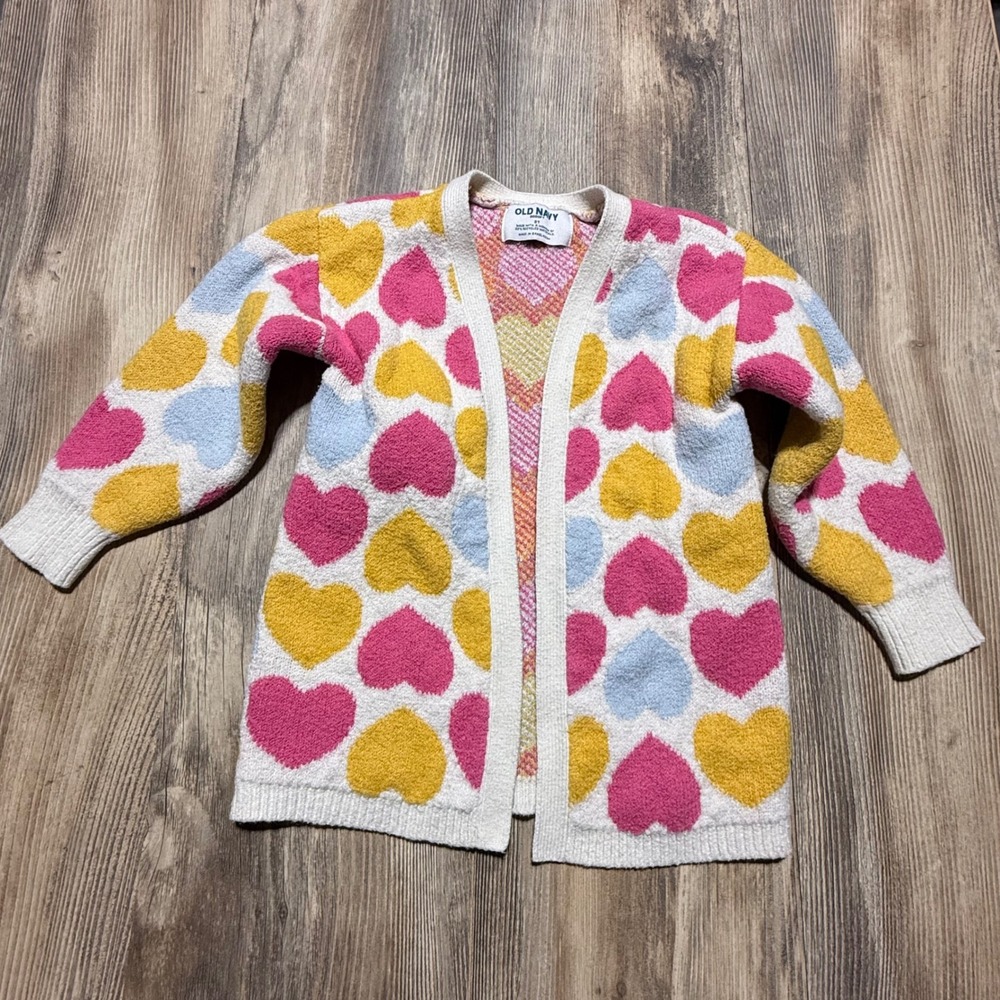 Old Navy Cardigan Pink Yellow Blue Heart Kidcore